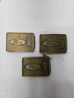 Lot of 3 Ford Cars Trucks Mvp Brass Tone Official Vintage Dealers Belt Buckle